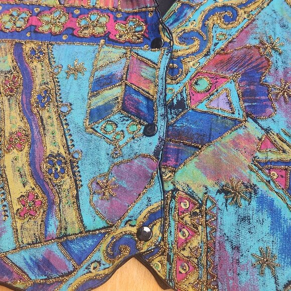 Vintage 90s Daily Planet Beaded Boho Art Vest Size Large - Picture 2 of 16